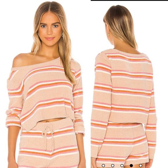 L*SPACE Striped Chenille Sweater Sun Seeker Sweater Snow Lotus Small - Picture 9 of 9